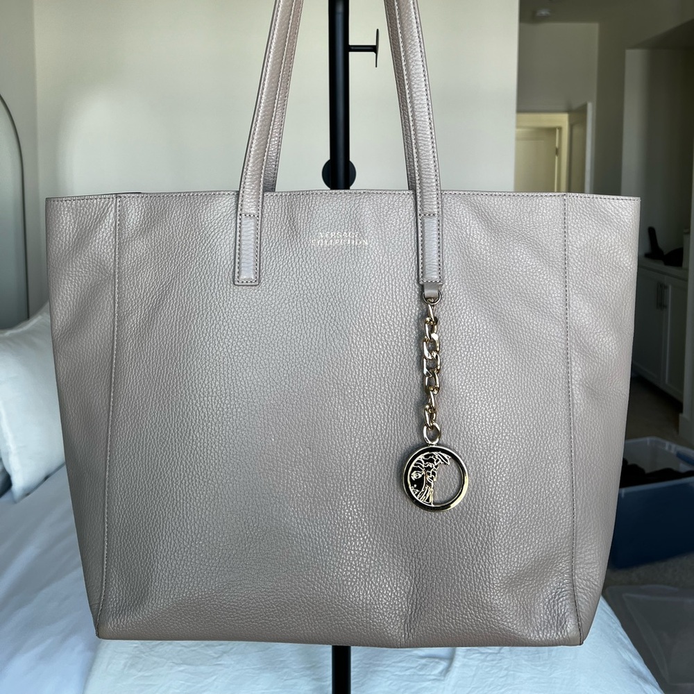 AUTHENTIC Versace Collection Tote Bag Sand Color Pebbled Leather Shoulder Bag